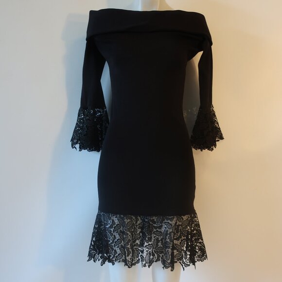 Sachin + Babi Dresses & Skirts - Women Sachin & Babi Black Crochet Lace Trim Peplum Off The Shoulder Dress M *